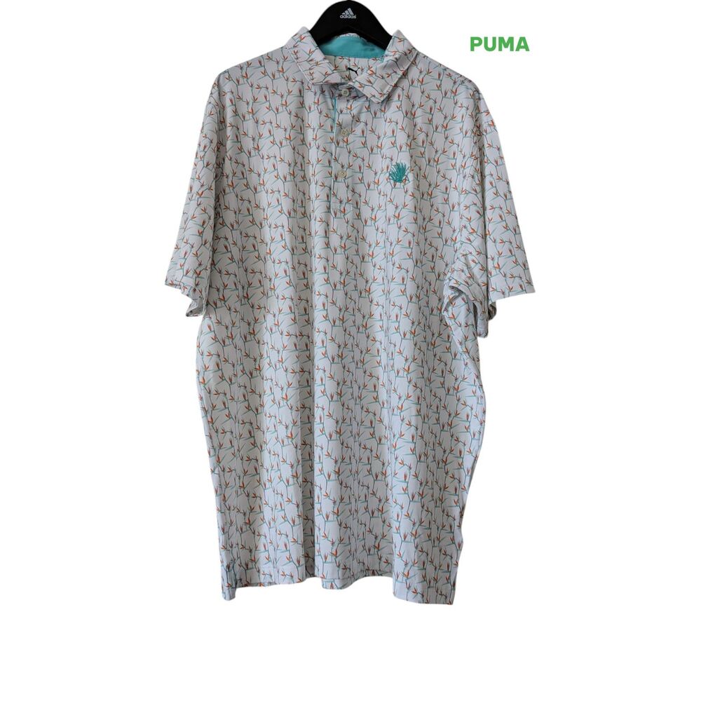 Puma MATTR Paradise Polo Shirt Men’s Large Aquatic Floral Golf Stretch